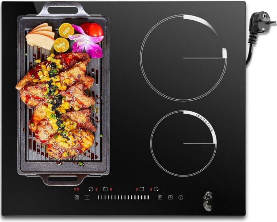 BOG Inductiekookplaat 4 Platen Met Stekker Zelfvoorzienende Kookplaat Inbouw 59 Cm 3500 W Combizone Voor Grill Slider-Touch-Bediening Zwart Keramisch Glasplaat 220 V 50 Hz 16 A