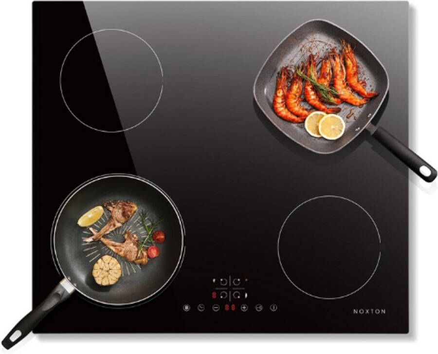 BOG Inductiekookplaat-4 Zones-6400 W-60 cm-Inbouw Domino-Zwart Glas-Touch-Bediening-Kinderbeveiliging-220V-240V