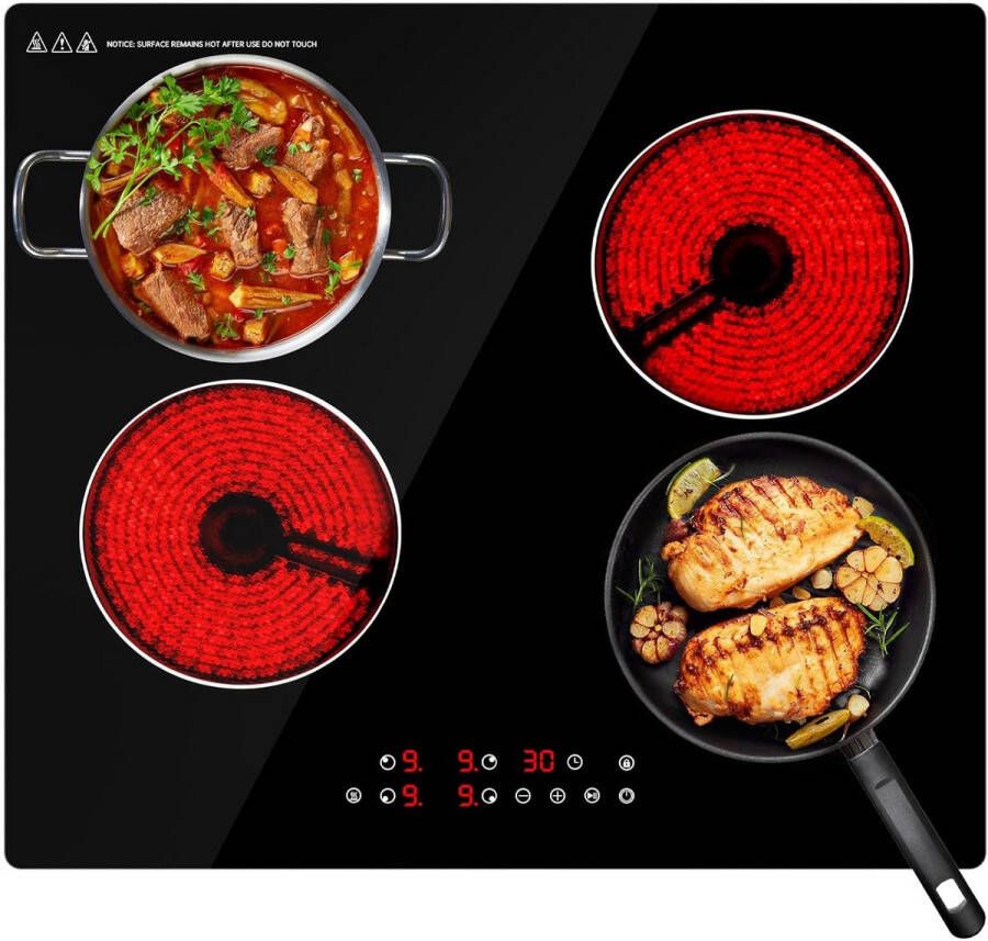 BOG Inductiekookplaat 4-Zones – Inbouw 6000W Met Stekker 9 Standen & Boost Touchbediening + Timer Kinderbeveiliging Geschikt Voor Alle Pannen