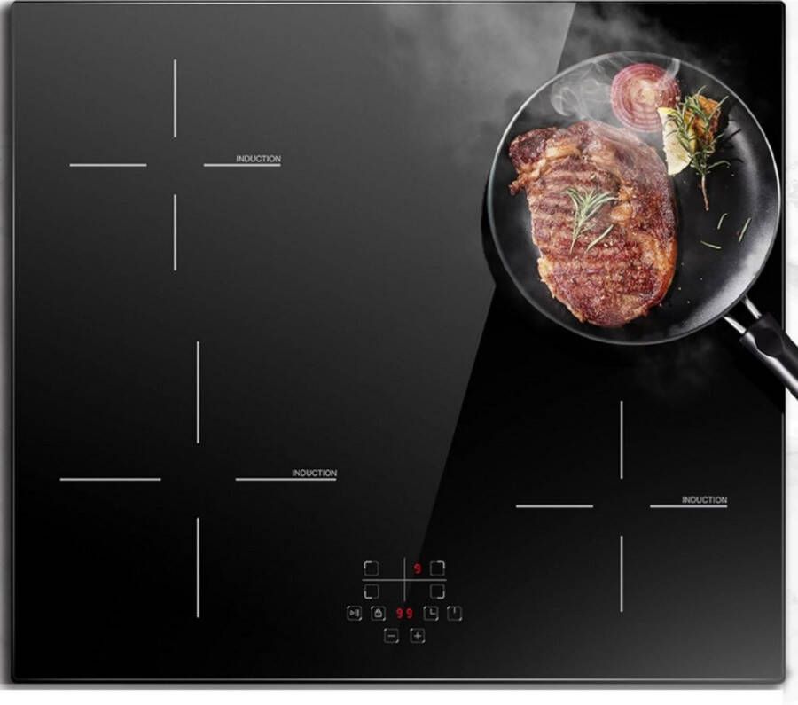 BOG Inductiekookplaat 60 Cm 4 Kookzones Touch Bediening 6600 W Timer Kinderbeveiliging Inbouwmodel Zonder Stopcontact