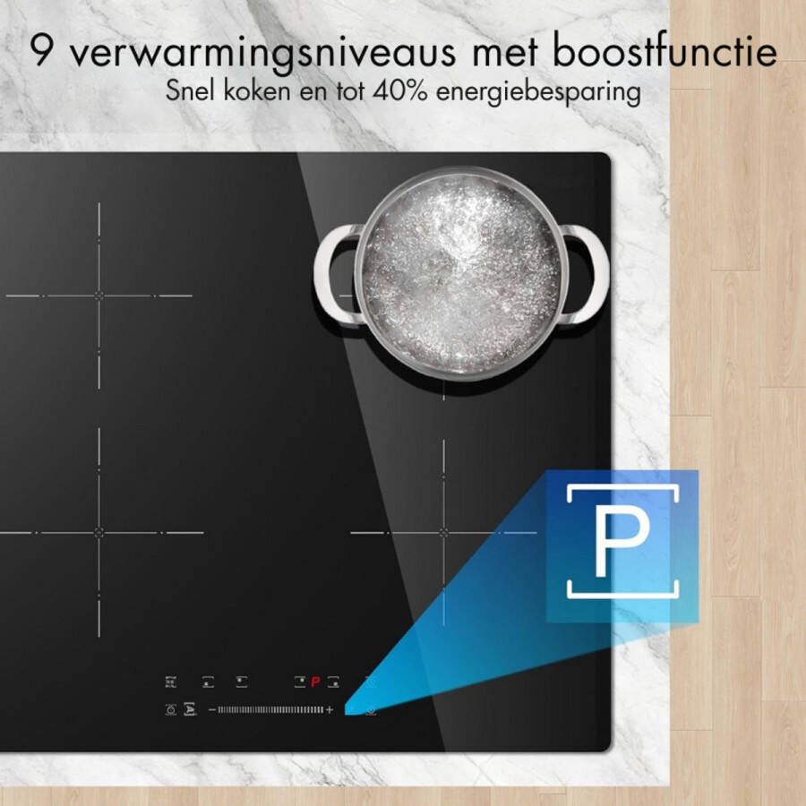 BOG Inductiekookplaat 60 Cm 4 Platen Boostfunctie 9 Warmtestanden Timer 1-99 Minuten Geluidsarm Automatische Uitschakelbeveiliging