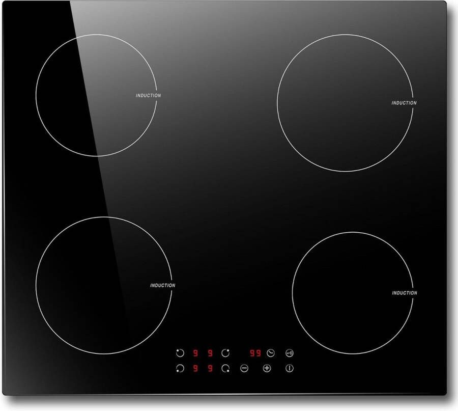 BOG Inductiekookplaat 60 Cm 4 Zones Zwart Glas 9 Standen Touchbediening & Kinderslot Elektrisch & Veilig Koken