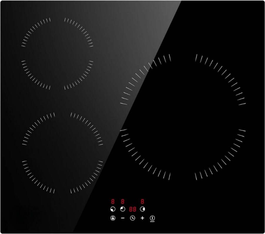 BOG Inductiekookplaat 60 Cm Inbouw 3 Zones Touch-Bediening Met 3 Platen 9 Vermogensstanden Kinderbeveiliging Automatische Uitschakeling Restwarmte-Indicator Timer