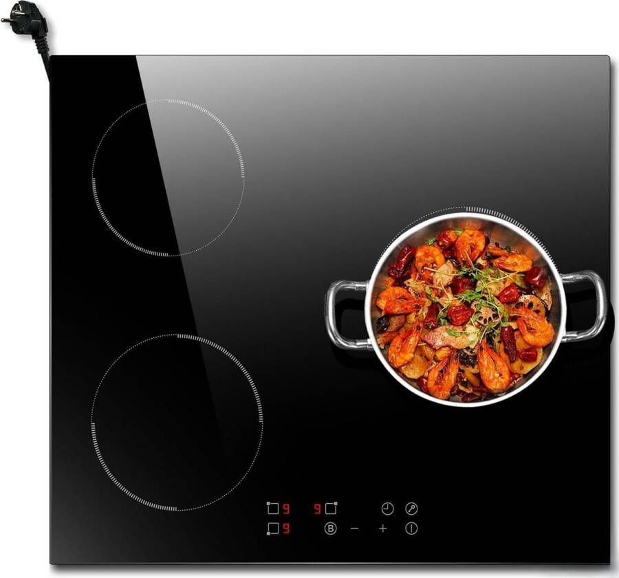 BOG Inductiekookplaat 60 Cm Met 3 Kookzones – 3500W- Touchbediening Timer Kinderslot & Warmte-Indicator