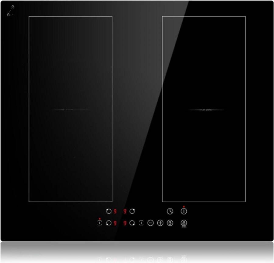 BOG Inductiekookplaat 60 Cm Met Twee Flexzones 4 Zones Boost Functie 9 Standen Touch Bediening Timer Veiligheidsslot Oververhittingsbeveiliging BBQ 7200 W