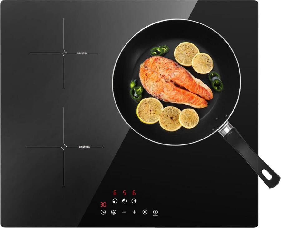 BOG Inductiekookplaat Met 3 Zones – 6100W – Glaskeramiek – Touchbediening & Timer – 9 Vermogensniveaus – Kinderbeveiliging & Pauzefunctie