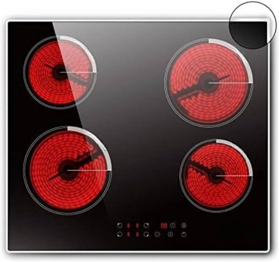 BOG Keramische Kookplaat 60 Cm 4 Zones Touch Control 9 Vermogensniveaus 6000 W Timer Kinderbescherming Permanente Bedrading Zwart Glaskeramiek