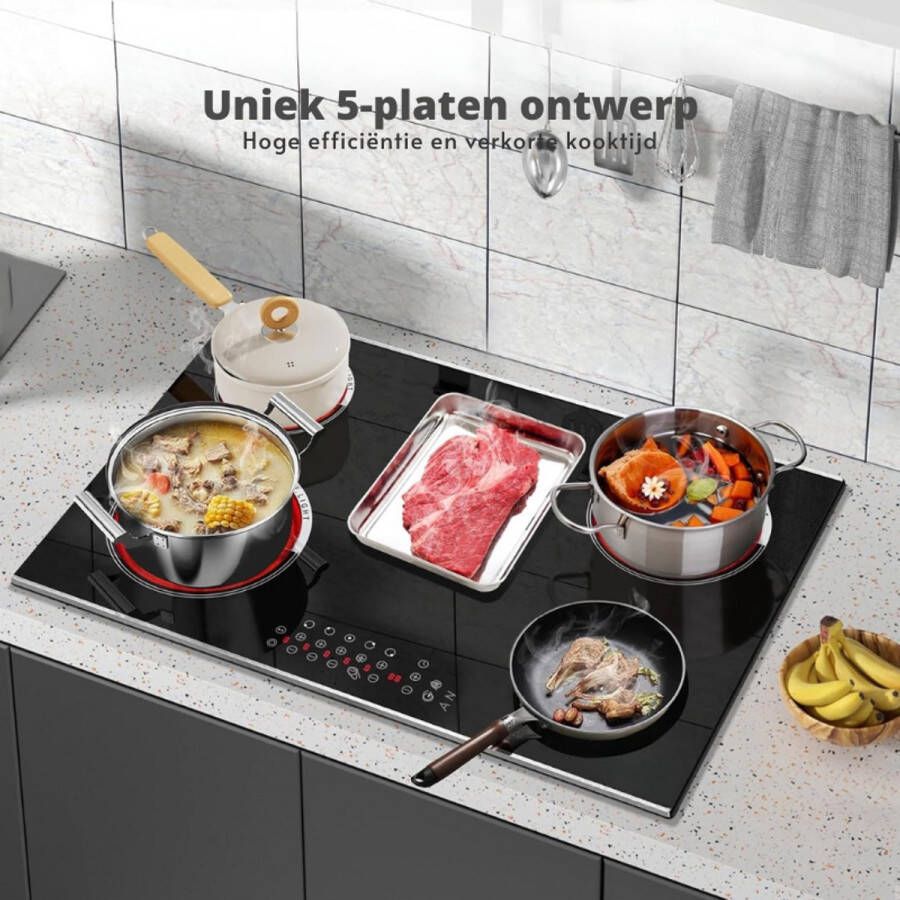 BOG Keramische Kookplaat 77 Cm 5 Kookzones Met Ovale Grillzone Infraroodwarmte 8400W Inbouw Elektrische Kookplaat Timerfunctie Keramisch Glas 220V