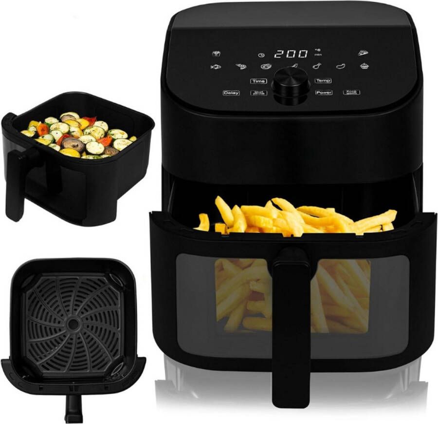 BOG Knapper Chef Heteluchtfriteuse 6 5L – 1600W – Gezonde Frietjes Zonder Olie – 10 Automatische Programma s – LCD Display – Snel Opwarmen In 60s – Eenvoudig Schoon Te Maken