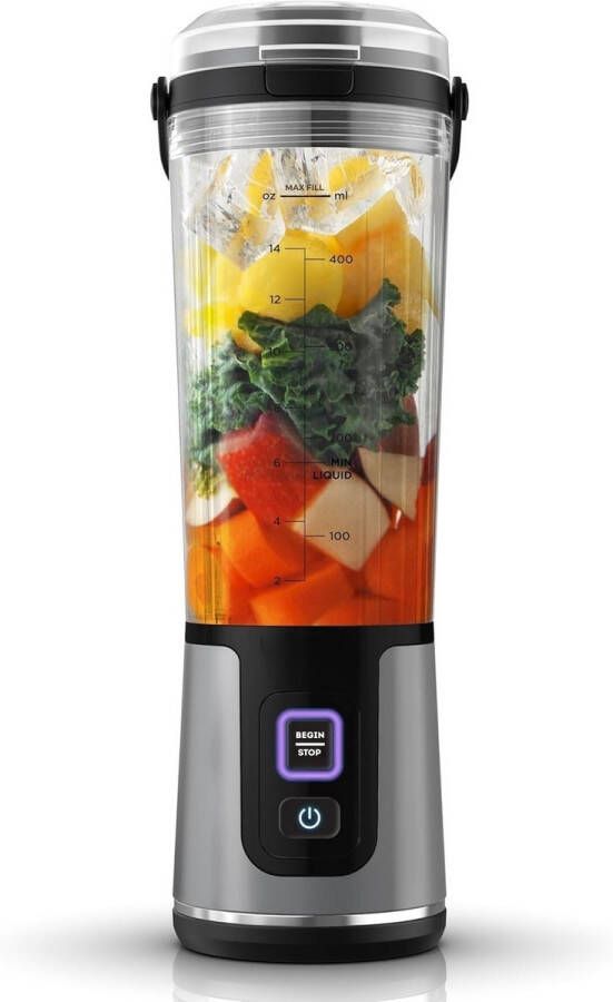 BOG Krachtige Draagbare Blender 530Ml – Snoerloos & Oplaadbaar Met Lekvrije Deksel En Schenktuit – Perfect Voor Smoothies- Proteïneshakes & Bevroren Fruit – Zwart BC151EUBK