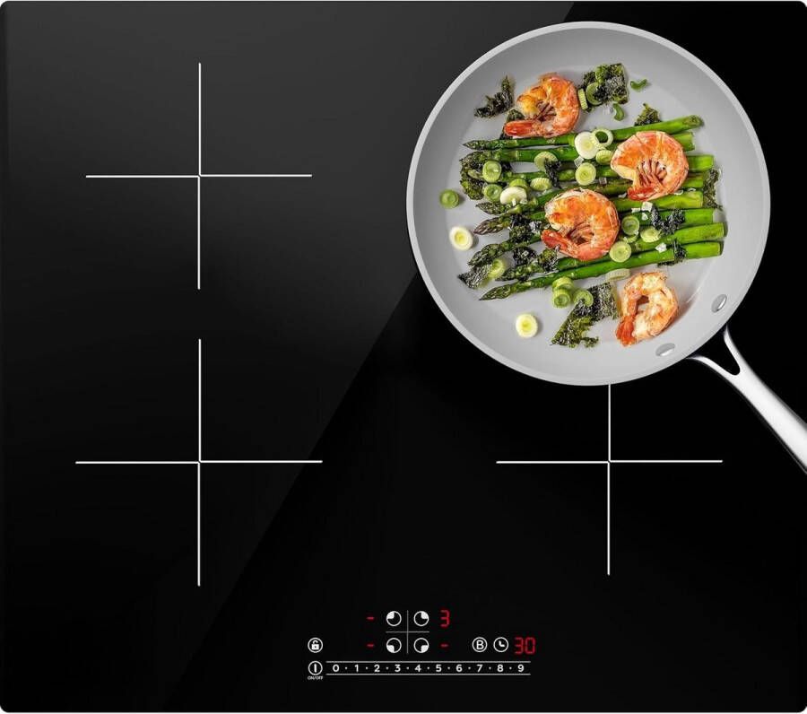BOG Krachtige Inductiekookplaat Met 4 Zones – 7200W- Touch-Bediening- Boost & 9 Warmtestanden – Ingebouwde Glaskeramiek Kookplaat In Zwart