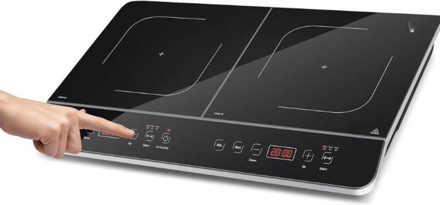 BOG Touch 3500 Inductiekookplaat Dubbel Mobiel Veiligheidsschakelaar 60-240 °C 6 Standen Timer 180 Minuten Pannen tot 26 cm 3500 Watt Glaskeramiek