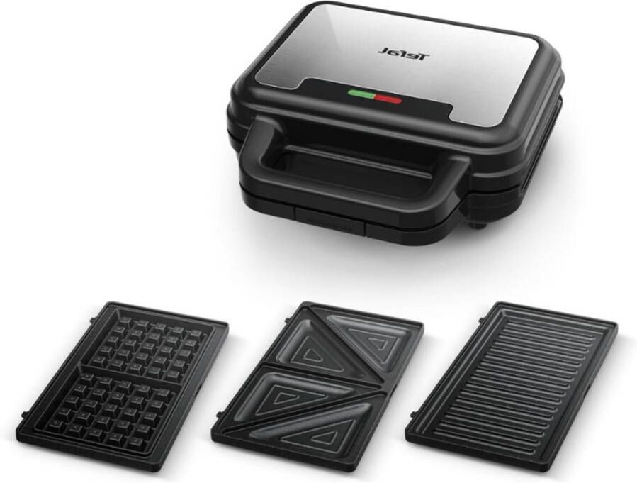 BOG Ultra-Compact 3-in-1 Sandwichmaker Wafelmaker En Panini Grill Anti-aanbaklaag Warmte-geïsoleerd Handvat Cool-Touch Deksel RVS Zwart