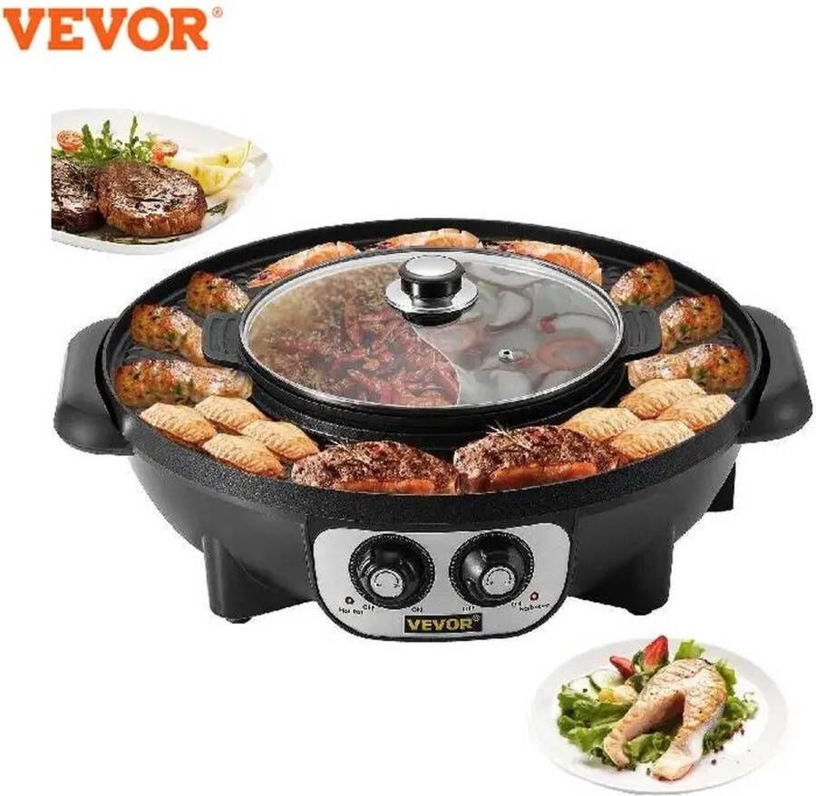 Bolgalaxy Koreaanse BBQ Hotpot Elektrisch Korean BBQ Koreaanse Grill Koreaanse Grill en Hotpot Set Korean BBQ Grill Gourmetstel Steengrill yakitori grill Dubbele Temperatuurregeling 1200 W