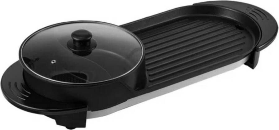 Sans margue 2 in 1 Grill Gourmet Hot Pot 2200W Multifunctioneel 67x28x17 cm Zwart
