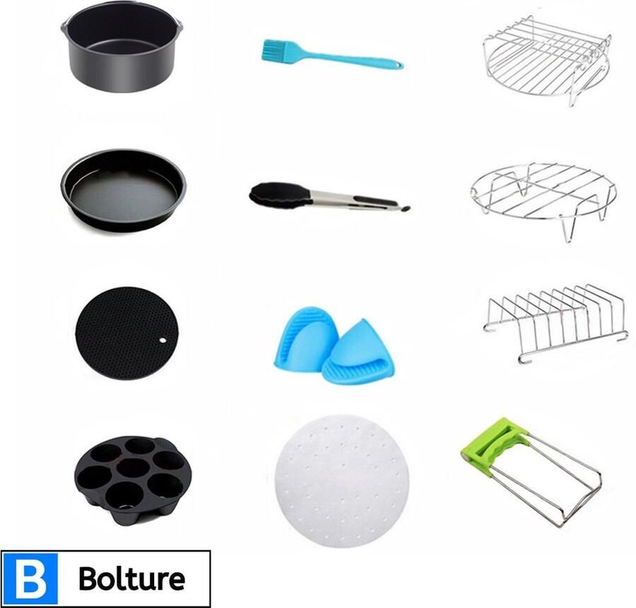 Bolture Airfryer Accesoires Bakvorm Bakset Bakblik Rooster Grillrooster Pizza Cakevorm Muffinvorm 8 Stuks