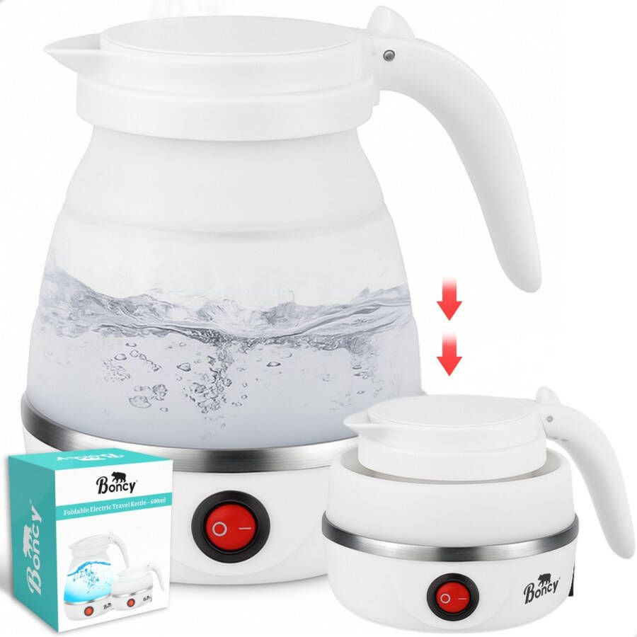 Boncy Premium Mini Opvouwbare Waterkoker 0.6 Liter Kleine Reiswaterkoker Inklapbaar Wit Reis Waterkokers voor Camping Hotel Senioren Klein Draagbare Travel Water Koker Beige Creme 0 5 L Grijs