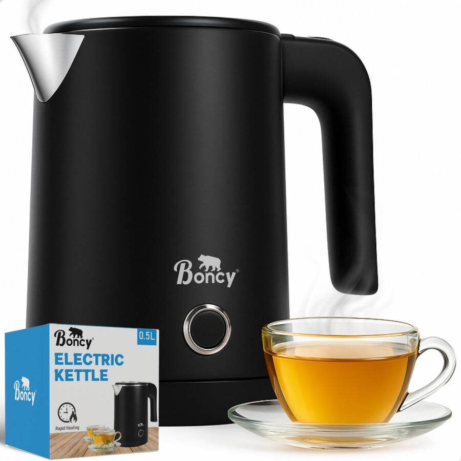 Boncy Premium Mini Waterkoker 0.5 Liter Kleine Reiswaterkoker RVS Zwart Reis Waterkokers voor Camping Hotel Senioren Klein Draagbare Travel Water Koker Grijs 0 5 L Retro
