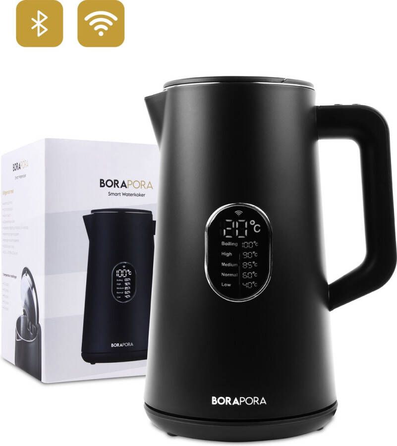 BoraPora Smart Waterkoker 1.5L Met Smartphone Te Bedienen Bluetooth & Wi-Fi Temperatuurregeling 40°C tot 100°C 2 uur Warmhoudfunctie Zwart