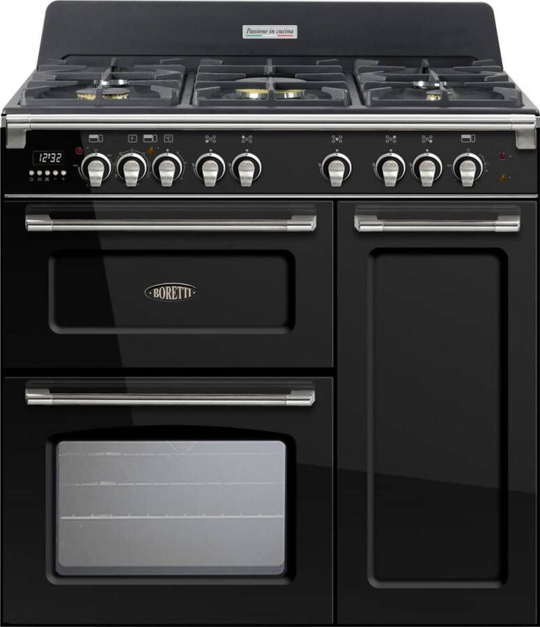 Boretti CFBG903AN gasfornuis met Dual Fuel wokbrander en drievoudige oven