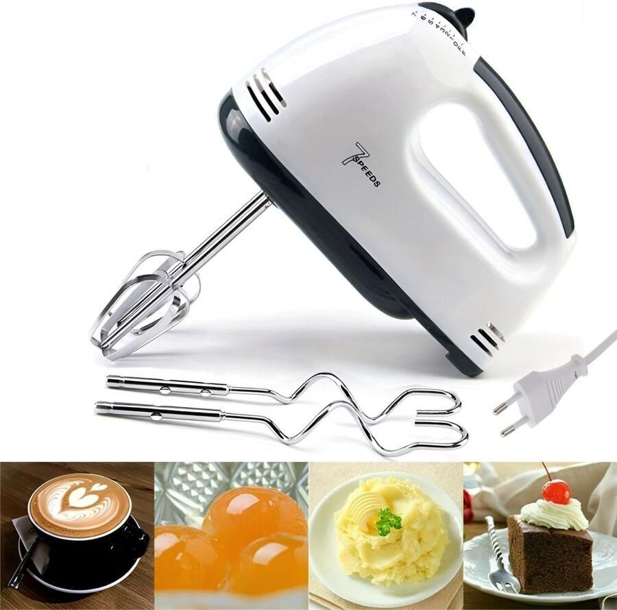 Borvat Handmixer 400W – Elektrische Mixer met 7 Snelheden – Inclusief Gardes en Deeghaken – Wit