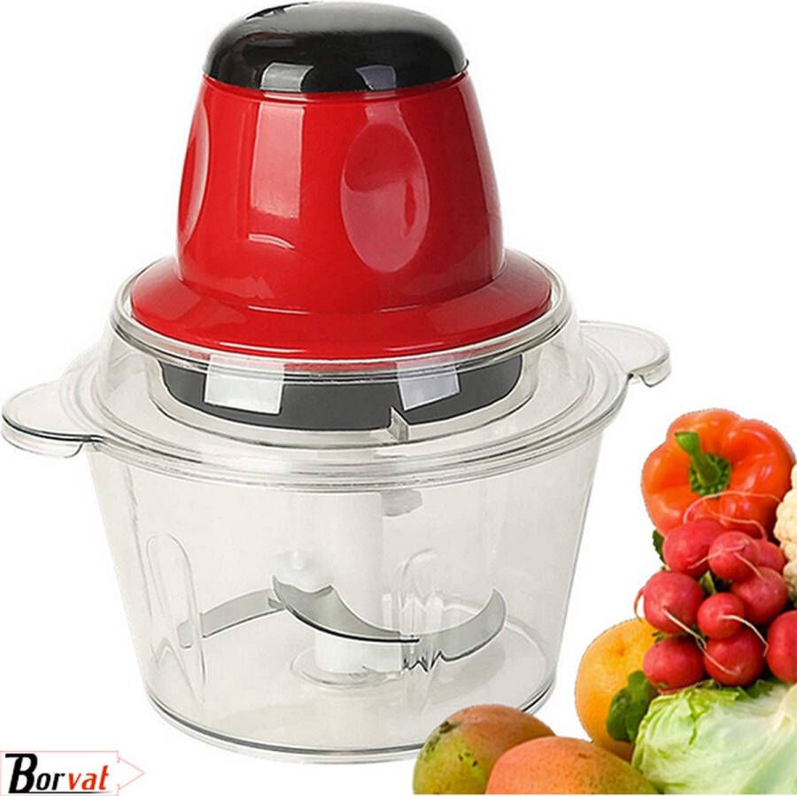 Borvat Elektrische hakmolen fruit groente hakmolen Keukengerei Foodprocessor Groentesnijder Uiensnijder Chopper RVS Messen 1600 ml 250W