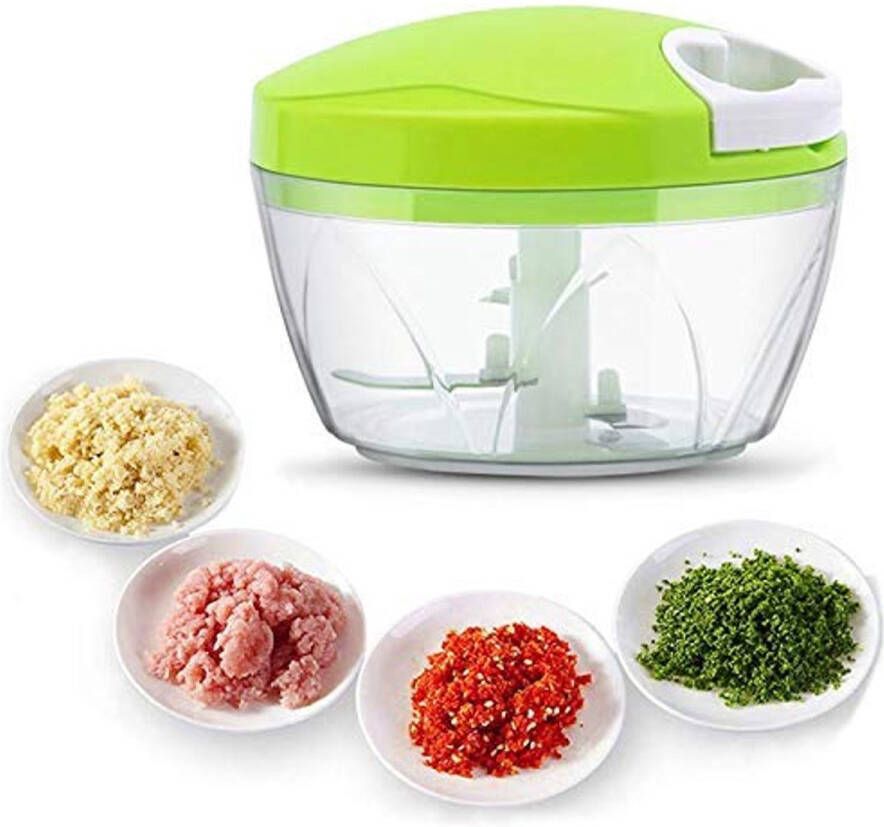 Borvat Groentesnijder met Trekkoord – 500ml – RVS Hakmolen – Second Chopper – Voor Groenten Fruit & Noten – Handmatige Food Processor Groen