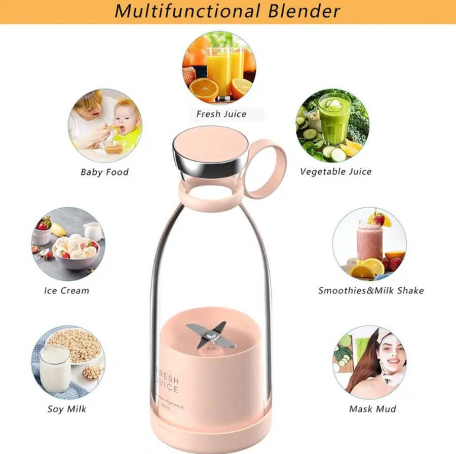Borvat IBBO Draadloze Blender To Go 350 ml Mixer USB Smoothie maker voor onderweg Draagbare Mini blender Mixer voor smoothies Draadloos opladen voor gezonde drankjes Roze