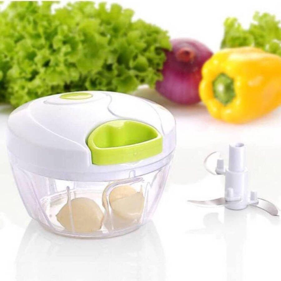 Borvat Groentesnijder met Trekkoord – 500ml – RVS Hakmolen – Second Chopper – Voor Groenten Fruit & Noten – Handmatige Food Processor Wit