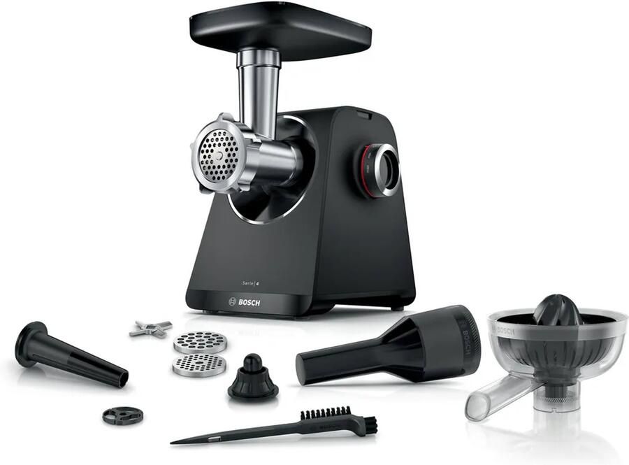Bosch MFW S430B Vleesmolen 1900W Blocking Power 2 Snelheden Reverse Functie Geïntegreerde Opbergruimte Zwart