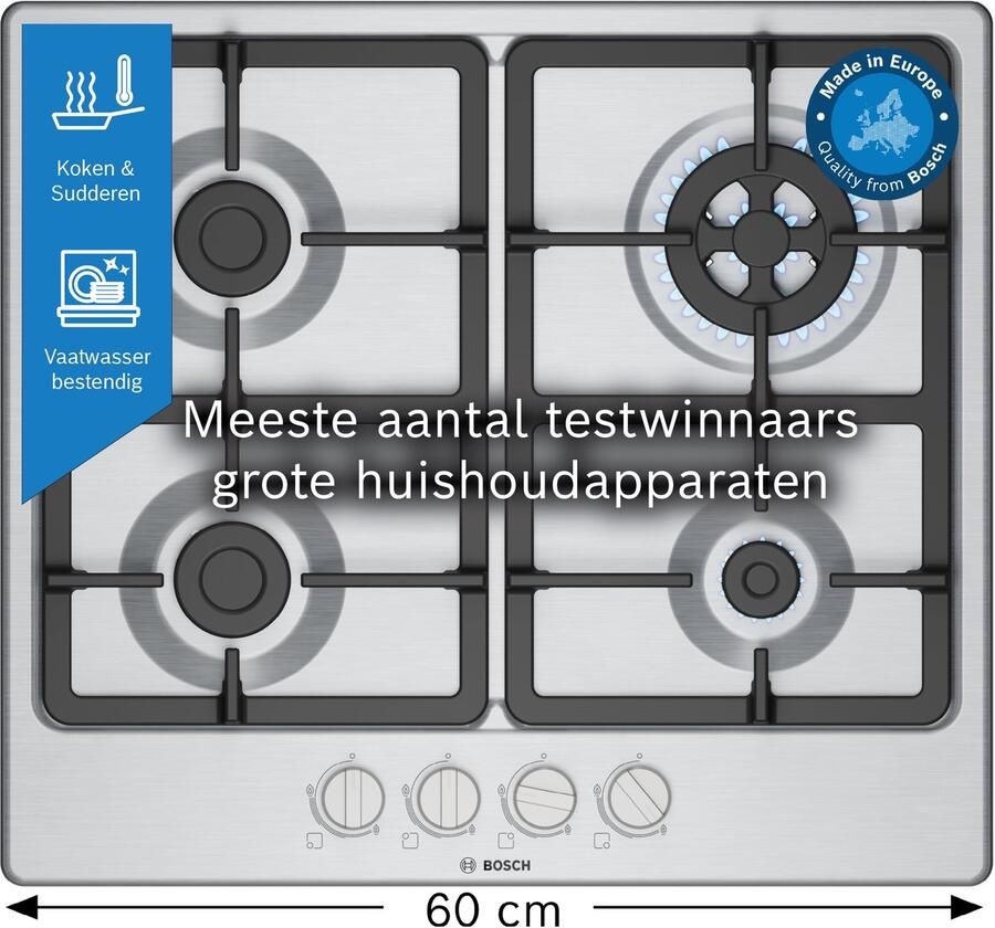 Bosch Serie 4 PGH6B5K90N Gaskookplaat Inbouw 60 cm
