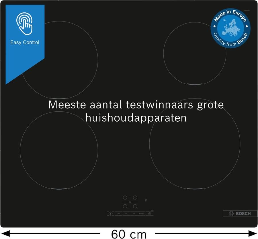 Bosch PUE611BB5D Serie 4 Inbouw Inductiekookplaat 60 cm Power Boost: tot wel 35% meer vermogen Touch Select: selecteer makkelijk je gewenste kookzone en vermogensstand