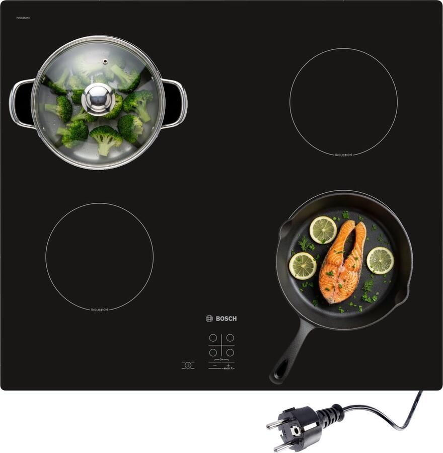 Bosch PUG61RAA5D Serie 2 Inbouw Inductiekookplaat 60 cm Power Boost: tot wel 35% meer vermogen voor sneller verwarmen op inductie