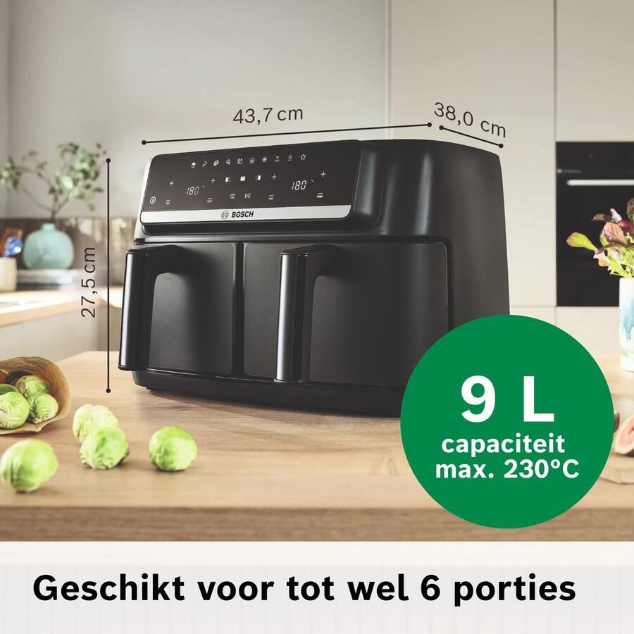 Bosch Serie 4 MAFD440B0 Airfryer Dubbele mand 9L 2500W Zwart