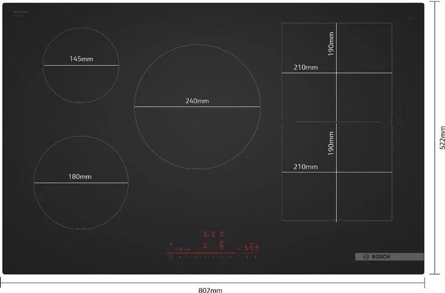 Bosch Serie 6 PVW81CHB1E kookplaat Zwart Ingebouwd 80 cm Inductiekookplaat zones 5 zone(s)