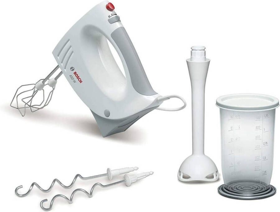 BOSCH Handmixer CleverMixx MFQ3540 roestvrijstalen garde kneedhaken mixvoet wit grijs
