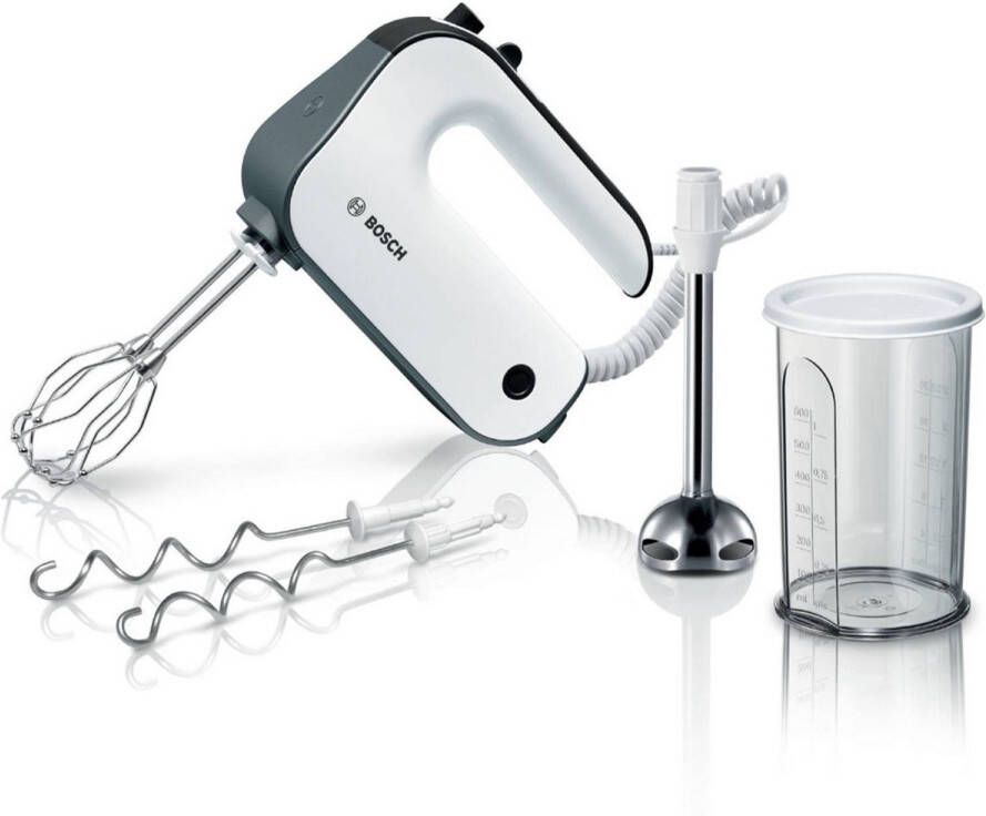 BOSCH Handmixer MFQ49700 roestvrijstalen garde kneedhaken spiraalkabel mixvoet wit grijs