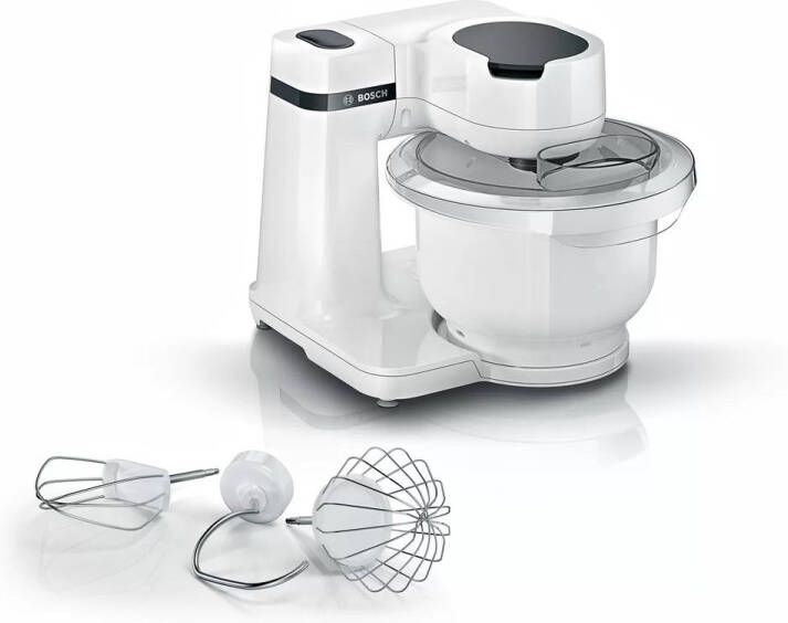 BOSCH Keukenmachine Serie 2 MUMS2EW00 edelstalen kom wit Planetenmixers kneedhaken schaar- klop- mixbesen van roestvrij staal 4 standen