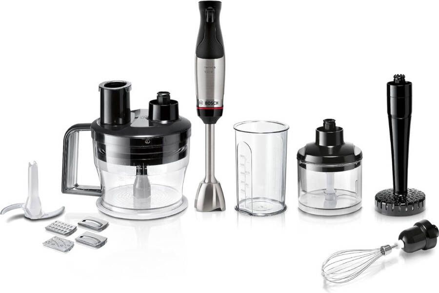 Bosch MSM6M673 ErgoMaster Serie 6 Staafmixer set 1000W Inclusief maatbeker garde hakmolen pureestamper & foodprocessor (met 4 mesjes)