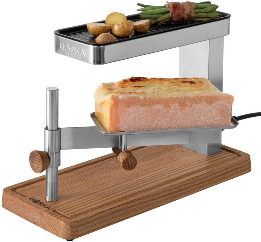 Boska Raclette & Grill – 2 Personen Raclette Set – PFAS-vrije Grillplaat – Eikenhout