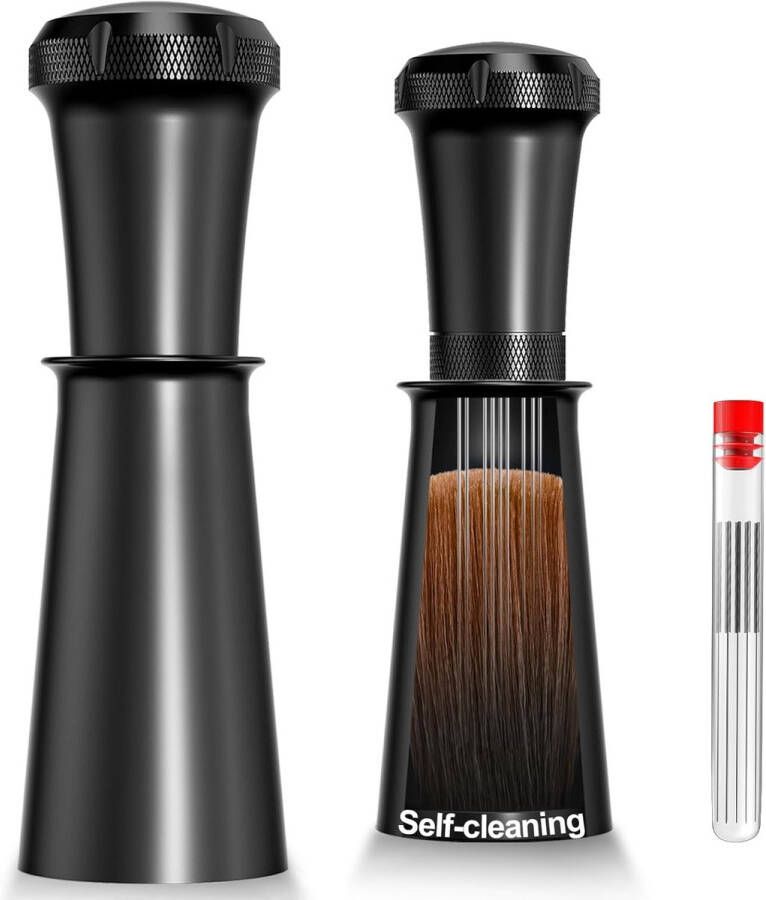 BOTC WDT Espresso Distributie Tool met reinigingsborstel 0 35 mm 10 Naalden Distributie en 10 Extra Naalden voor Roerder