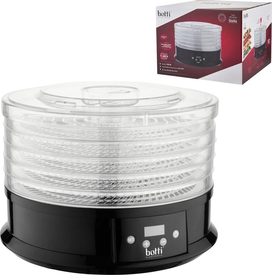 Botti Electronic Stella roterende voedseldroger voor champignons fruit en groenten Dehydrator met 5 trays 1 tot 48 uur 40 tot 70 graden 250 W - Foto 2