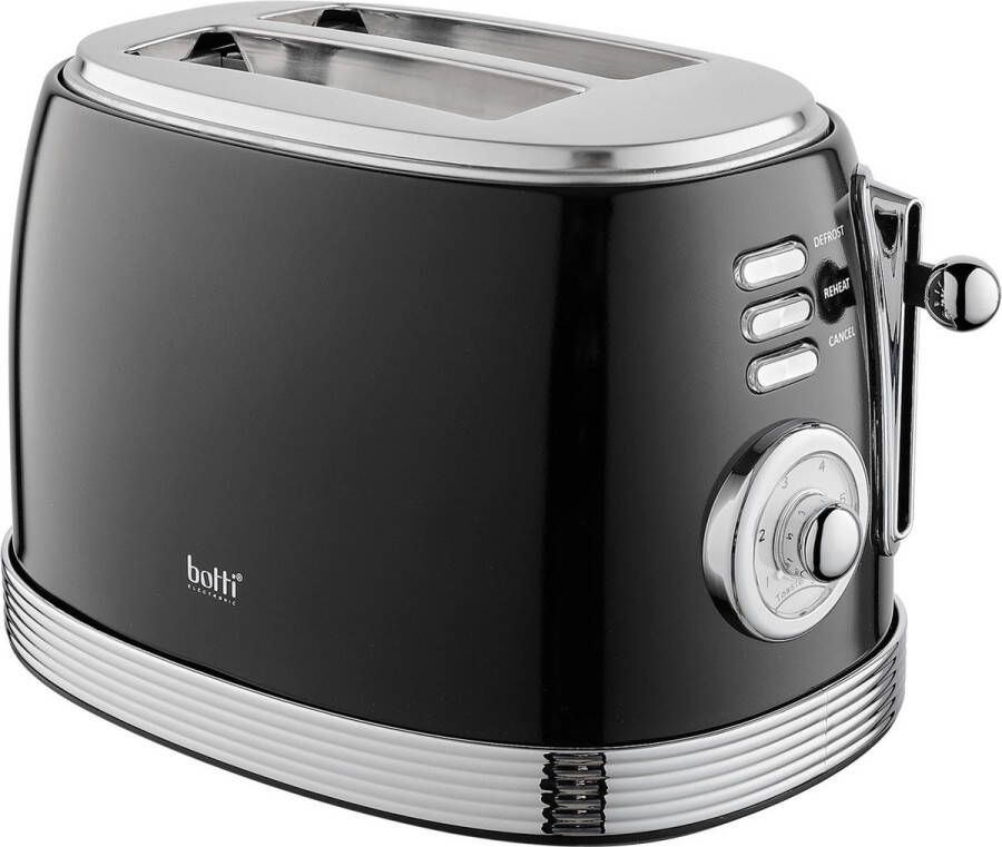 Botti Royal Line 3 in 1 professionele broodrooster toaster toasten verwarmen ontdooien 850W zwart roosterinstelling met 6 standen klassiek design