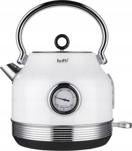 Botti Royal Line proffesionele waterkoker klassiek design 1 7L met thermometer Elegant en luxe uitstraling Fluitketel look 2200W zwart zilver