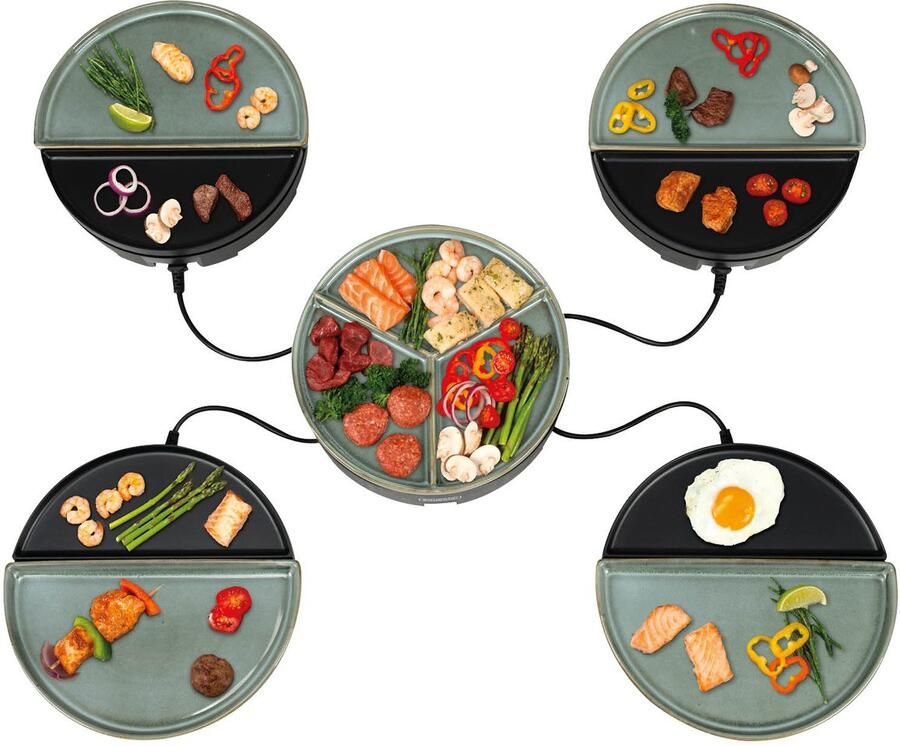 Bourgini Chef's Dinner Party Gourmetstel Glazed Grey – 4 Personen – Bakplaat – Volledig Vaatwasserbestendig – PFAS-vrij – Uitbreidingsset verkrijgbaar