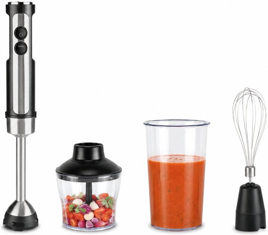 Bourgini Staafmixer 4-delige Krachtige RVS Staafmixer set -20 snelheden Garde Hakmolen 600ml Maatbeker 800ml 1500W