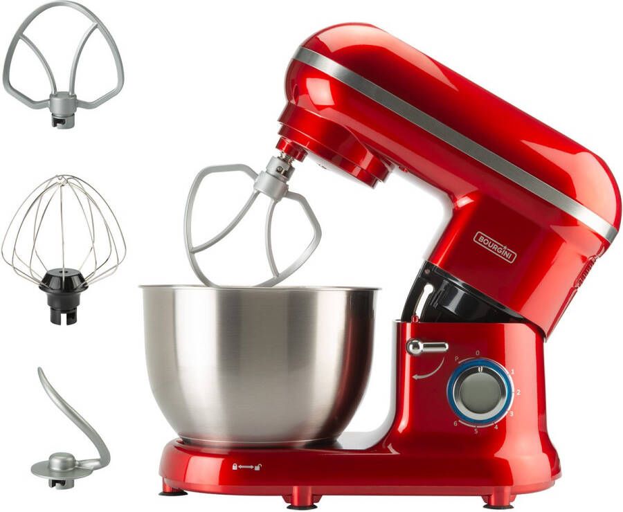 Bourgini Classic Kitchen Chef Keukenmachine 4.5L Mengkom Keukenmixer Keukenrobot 1300W- Rood - Foto 3