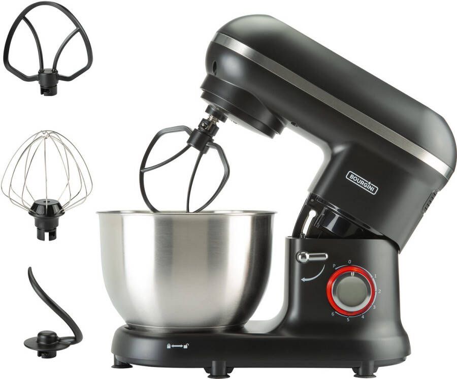 Bourgini Classic Kitchen Chef Keukenmachine 4.5L Mengkom Keukenmixer Keukenrobot 1300W- Zwart - Foto 2