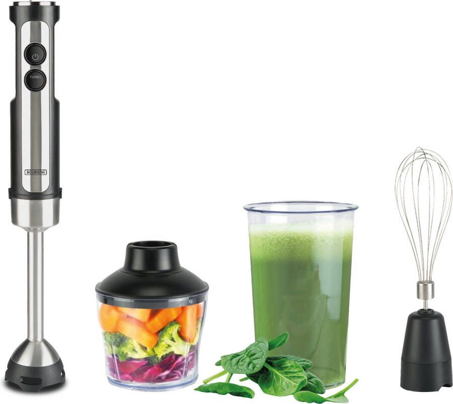 Bourgini Staafmixer 4-delige Krachtige RVS Staafmixer set -20 snelheden Garde Hakmolen 600ml Maatbeker 800ml 1500W - Foto 2
