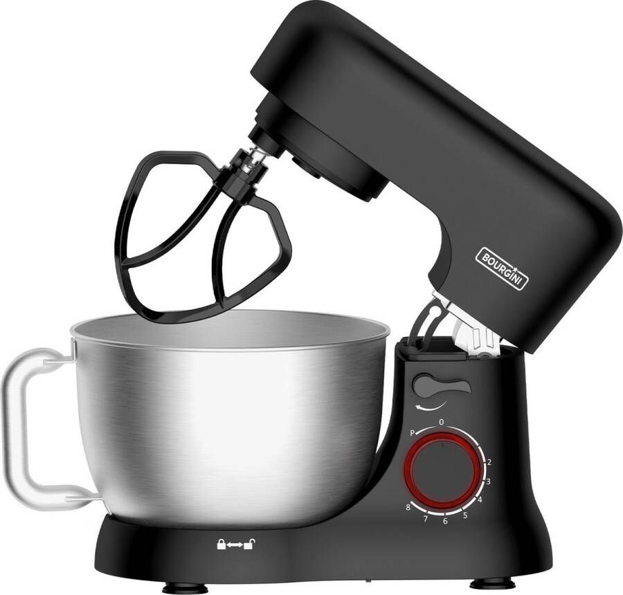 Bourgini Compact Kitchen Chef Black Keukenmachine 4.5 Liter inhoud Keukenrobot met 8 snelheden en pulse-functie Zwart